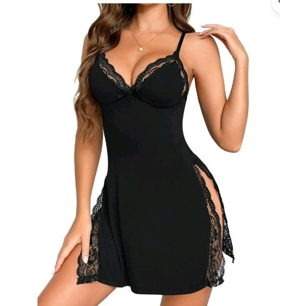 Women's‎ Lingerie Dress Cotton Blend Sleepdress Chemises Babydoll Black Large